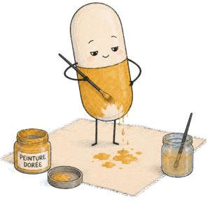 petite pilule qui se peint en dorée, Illustration du sens littéral de l’expression se dorer la pilule